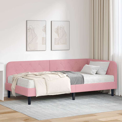 Cornice del letto ad angolo Rosa 90 x 200 cm Velluto | homemem39