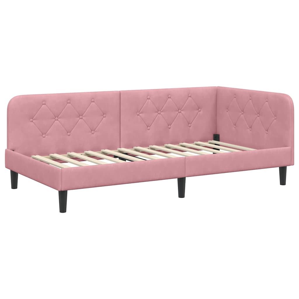Cornice del letto ad angolo Rosa 90 x 200 cm Velluto | homemem39