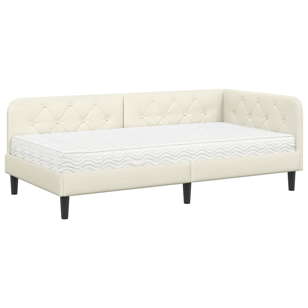 Cornice del letto ad angolo Crema 90 x 200 cm Velluto | homemem39