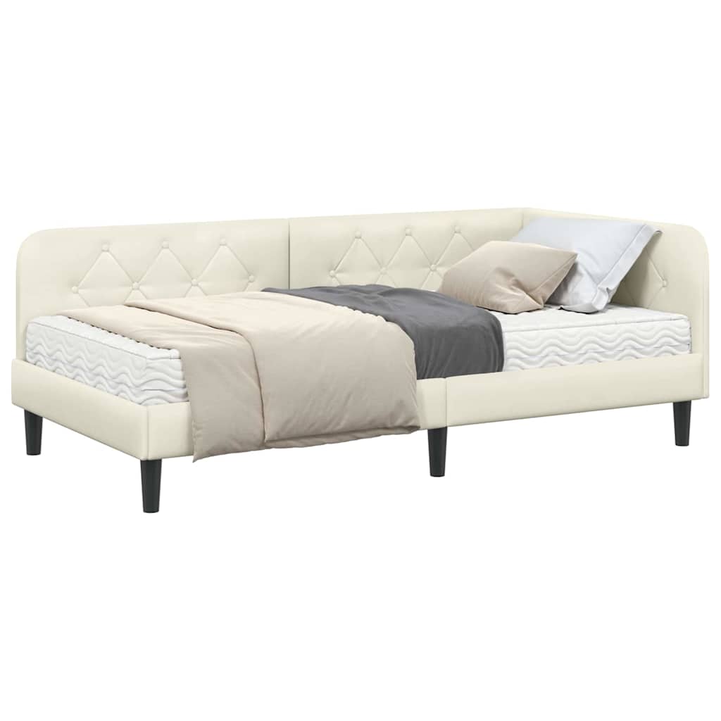 Cornice del letto ad angolo Crema 90 x 200 cm Velluto | homemem39