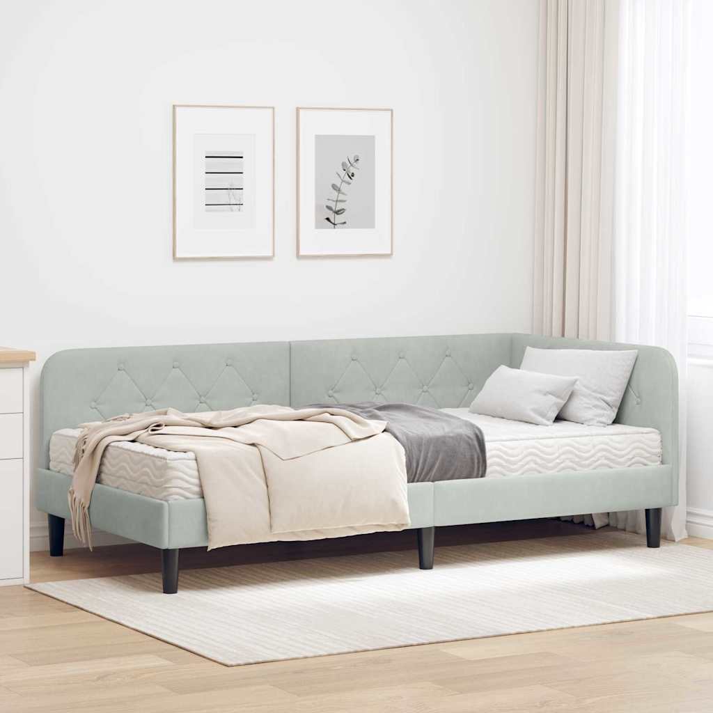 Cornice del letto ad angolo Grigio chiaro 100 x 200 cm Velluto | homemem39