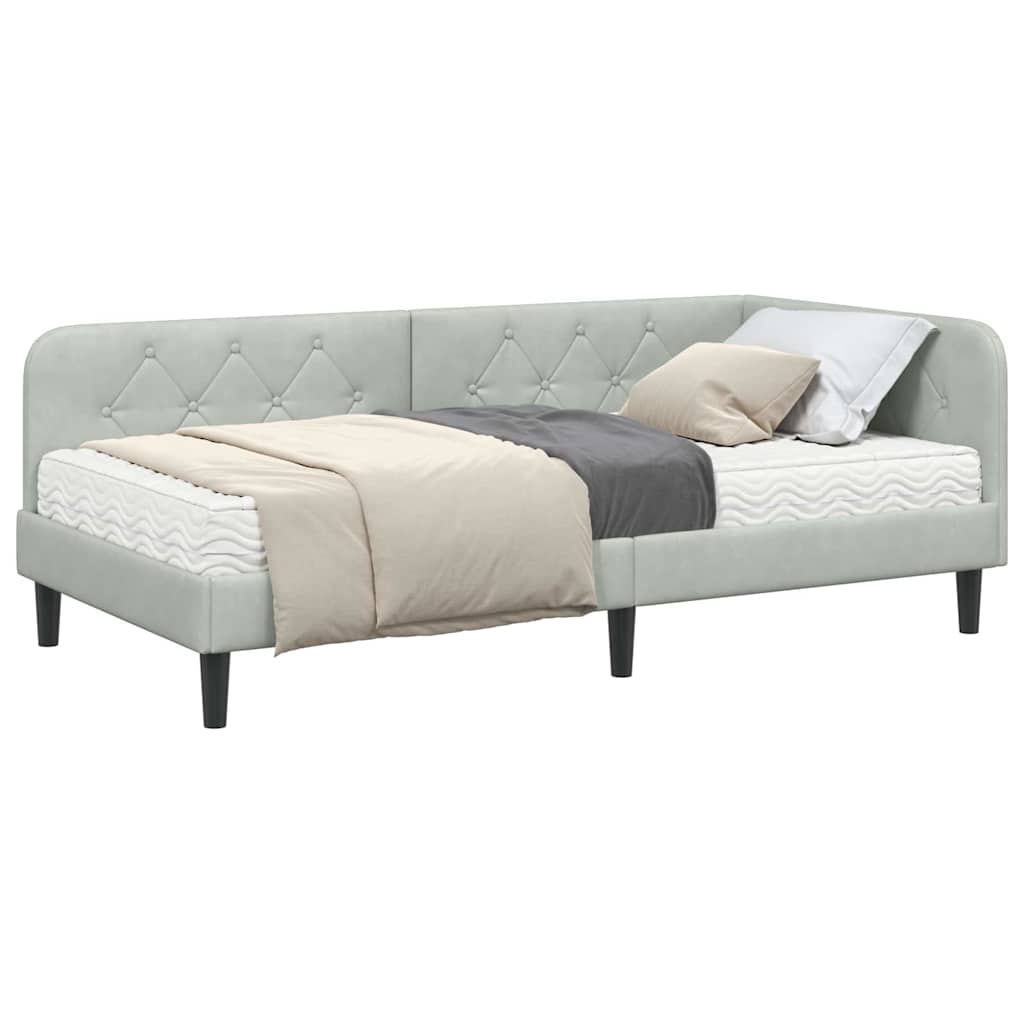 Cornice del letto ad angolo Grigio chiaro 100 x 200 cm Velluto | homemem39
