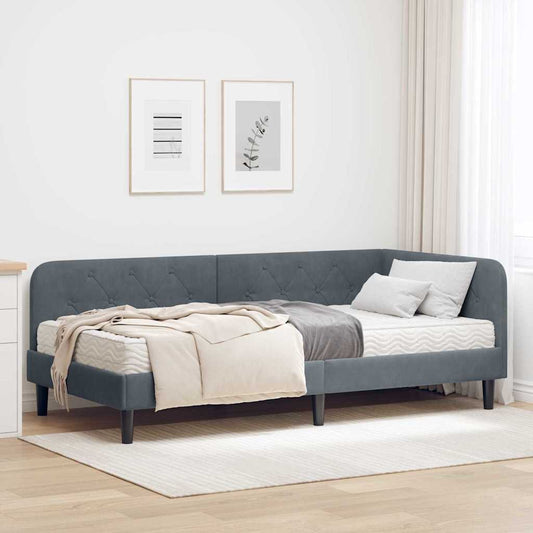 Cornice del letto ad angolo Grigio scuro 100 x 200 cm Velluto | homemem39