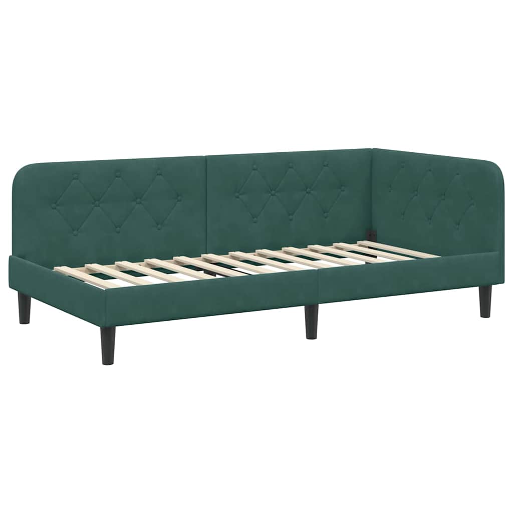 Cornice del letto ad angolo Verde Scuro 100 x 200 cm Velluto | homemem39