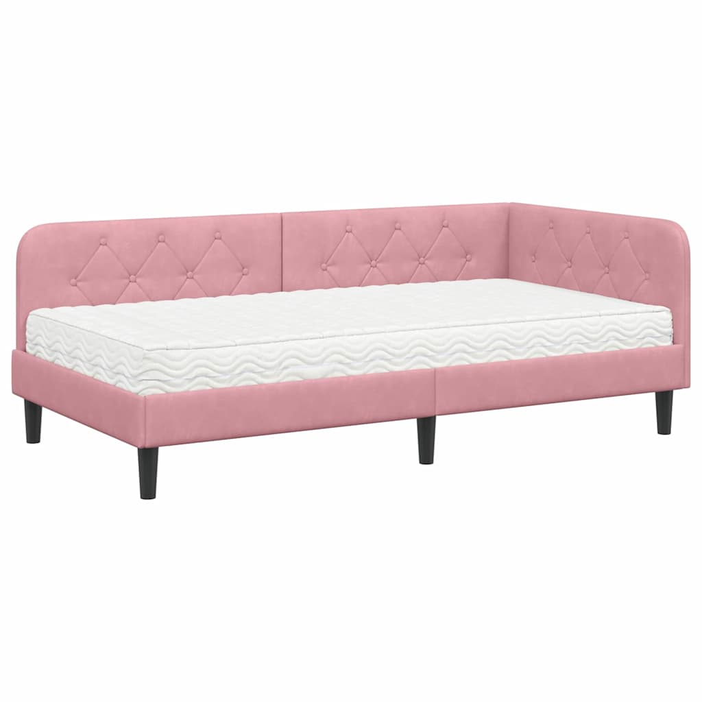 Cornice del letto ad angolo Rosa 100 x 200 cm Velluto | homemem39