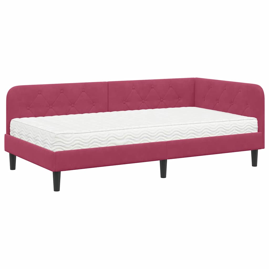 Cornice del letto ad angolo Rosso Vino 100 x 200 cm Velluto | homemem39