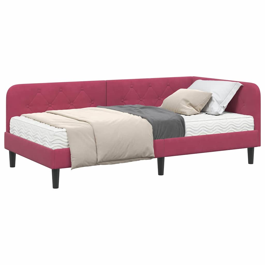 Cornice del letto ad angolo Rosso Vino 100 x 200 cm Velluto | homemem39