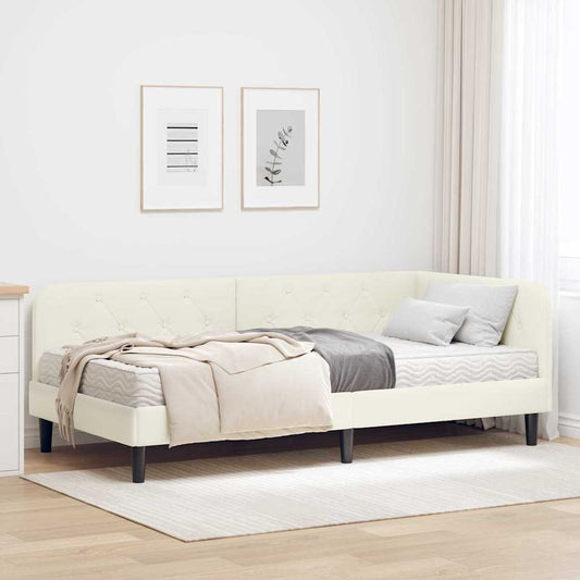 Cornice del letto ad angolo Crema 100 x 200 cm Velluto | homemem39