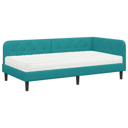 Cornice del letto ad angolo Turchese 100 x 200 cm Velluto