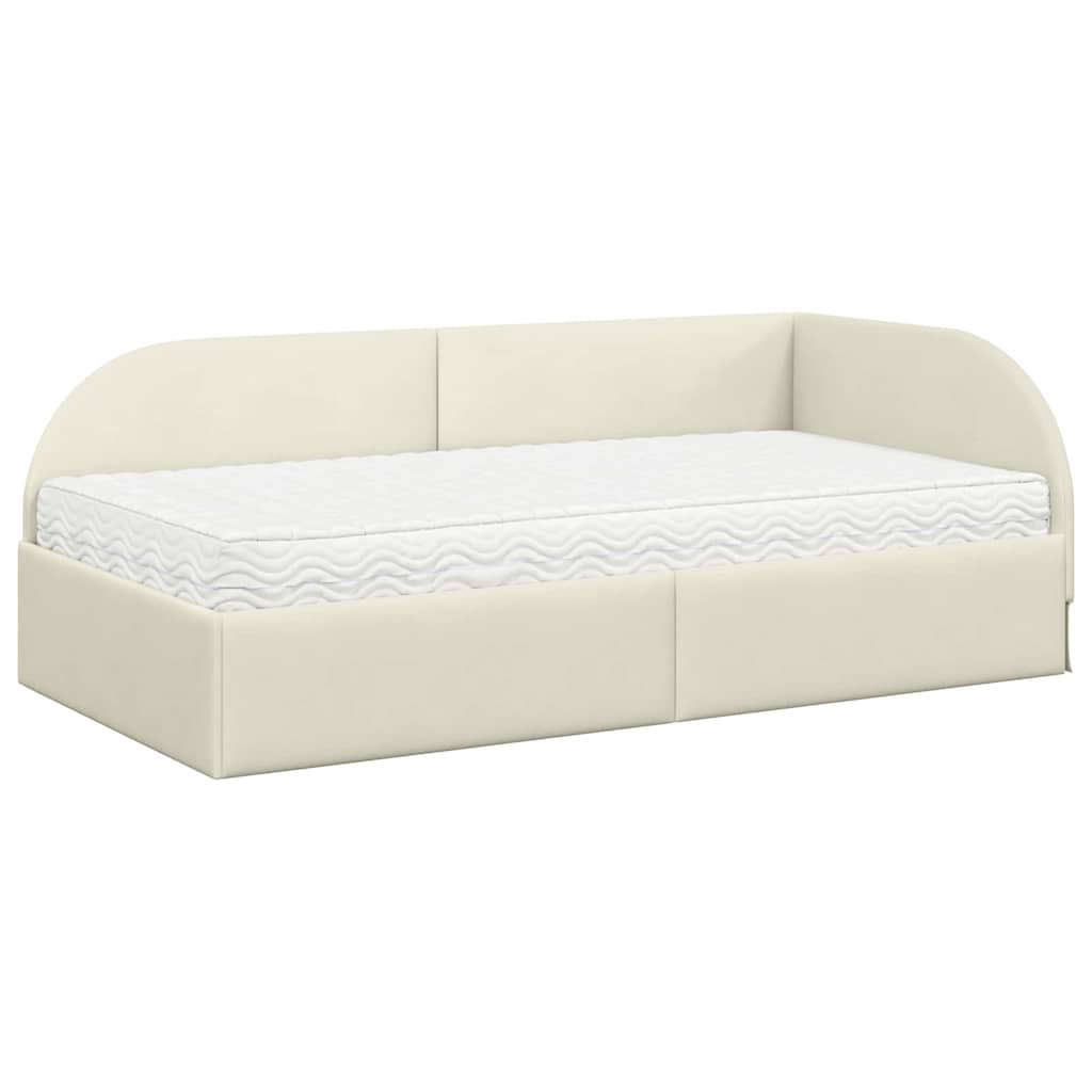 Struttura Letto Angolare con Materasso 2 pcs Crema Velluto