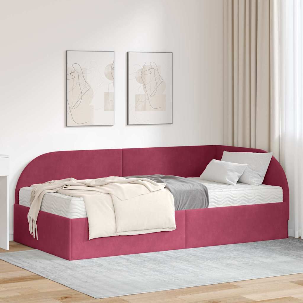 Struttura Letto Angolare con Materasso 2 pcs Rosso Velluto