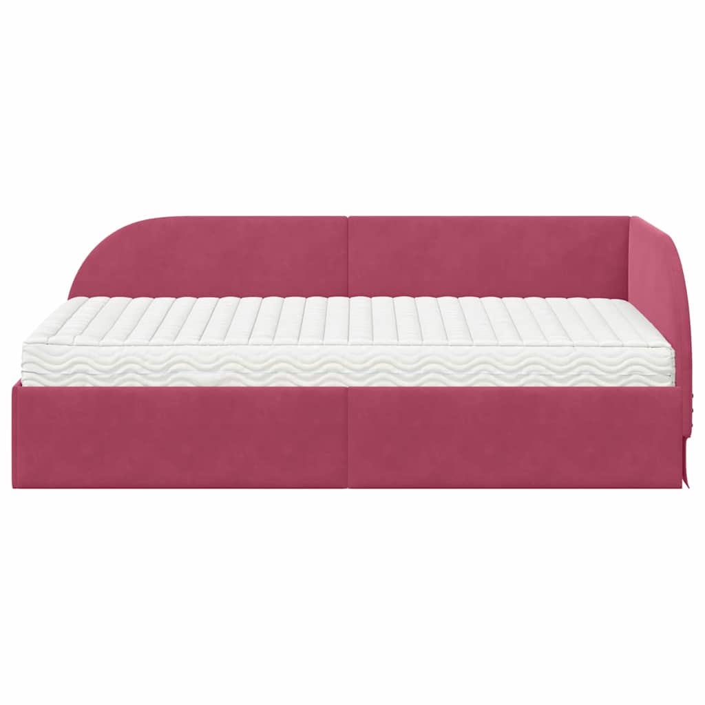 Struttura Letto Angolare con Materasso 2 pcs Rosso Velluto