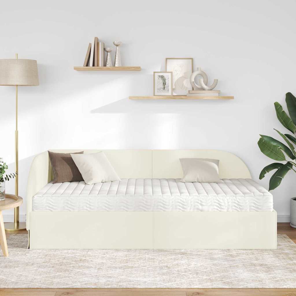 Struttura Letto Angolare con Materasso 2 pcs Crema Velluto | homemem39