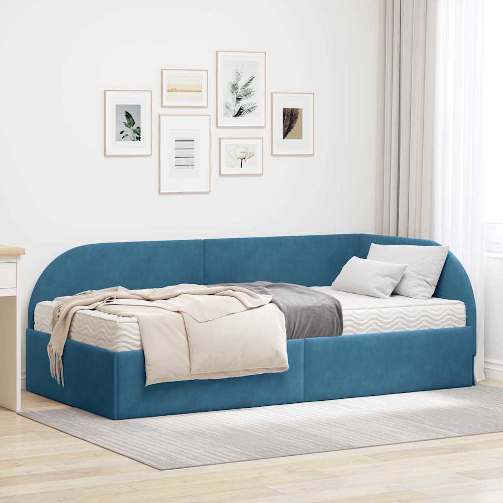 Struttura Letto Angolare con Materasso 2 pcs Blu Velluto