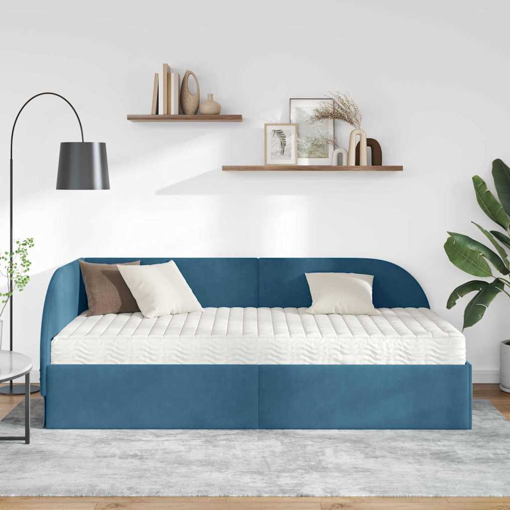 Struttura Letto Angolare con Materasso 2 pcs Blu Velluto