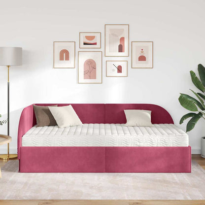 Struttura Letto Angolare con Materasso 2 pcs Rosso Velluto