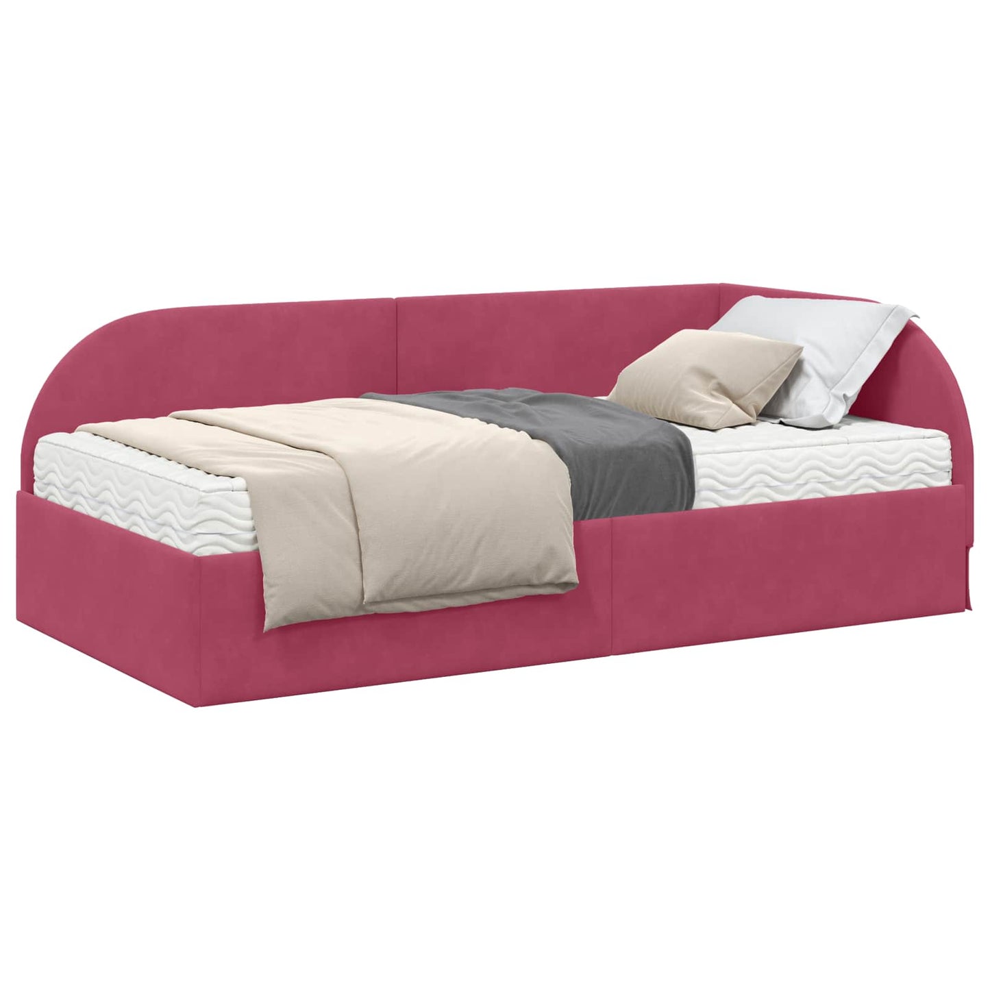 Struttura Letto Angolare con Materasso 2 pcs Rosso Velluto