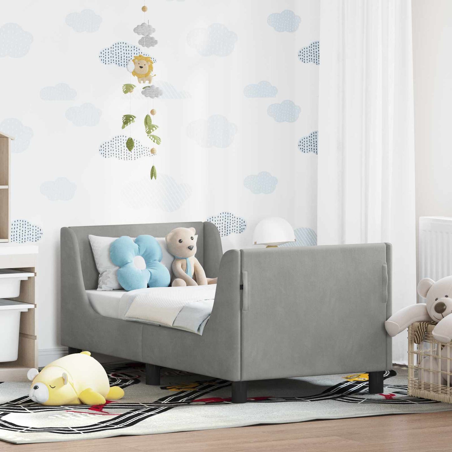 Struttura letto per bambini con testata Grigio Chiaro Velluto
