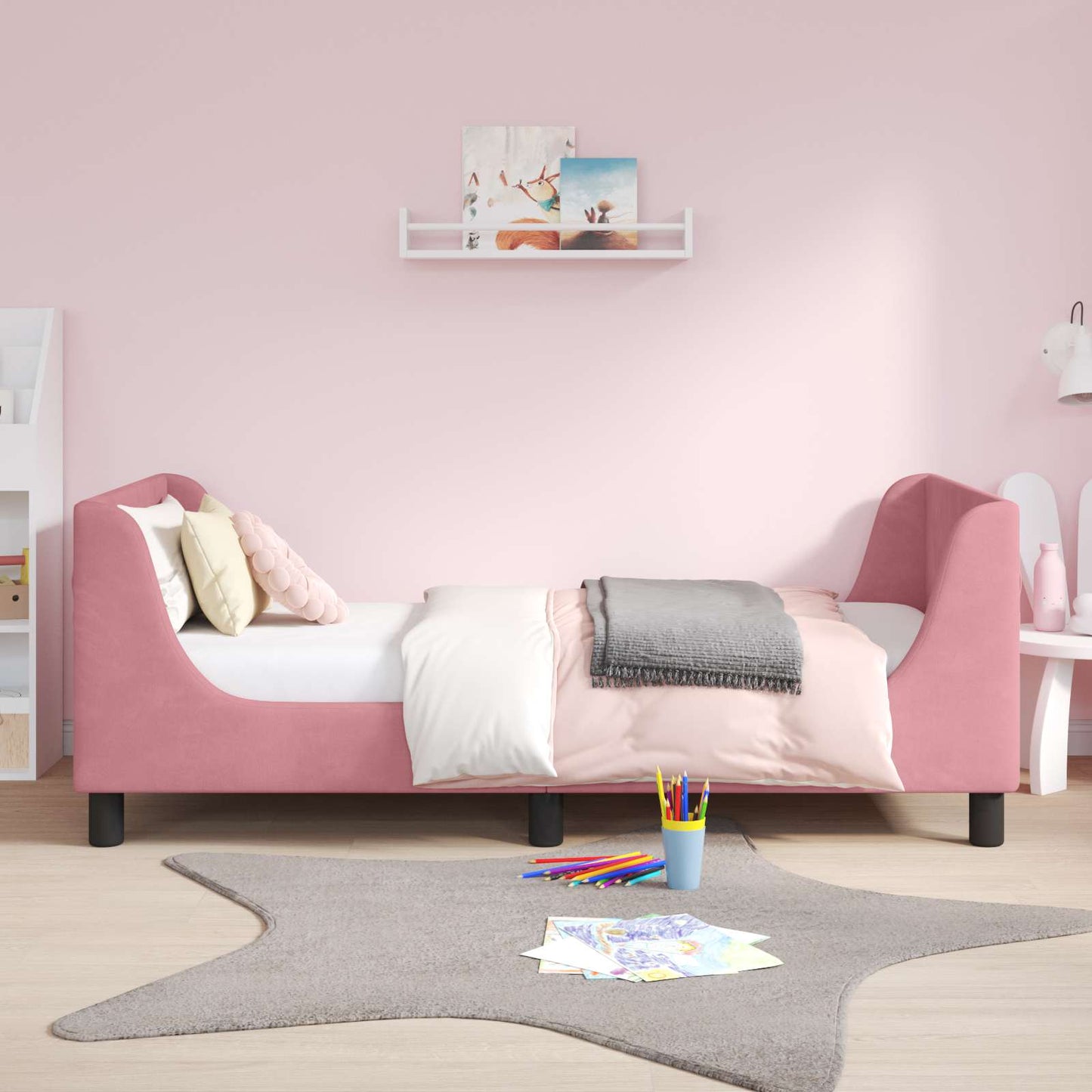 Struttura letto bambini con testata Rosa 80 x 160 cm Velluto