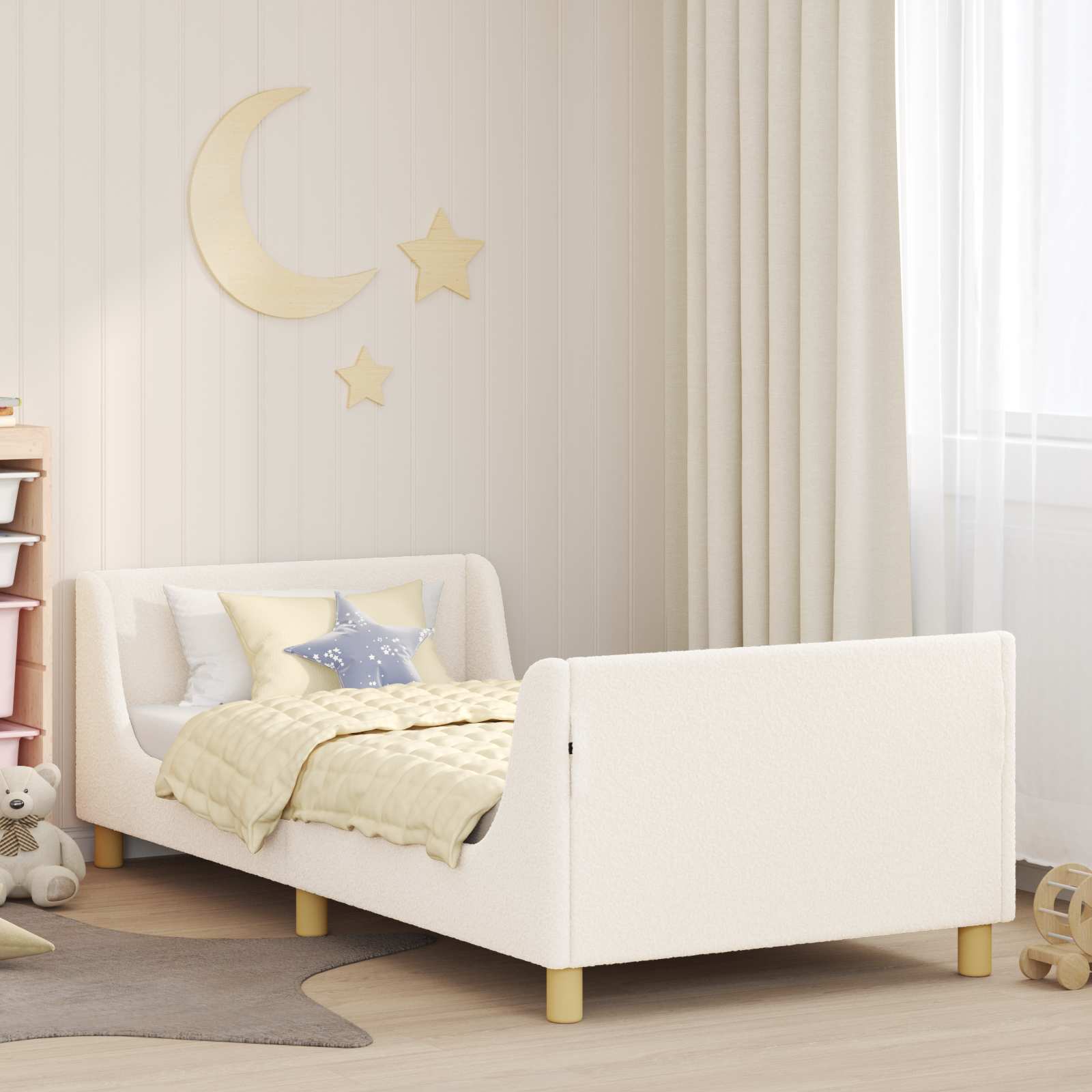 Struttura letto bambini con testata Crema 90 x 190 cm Bouclé | homemem39