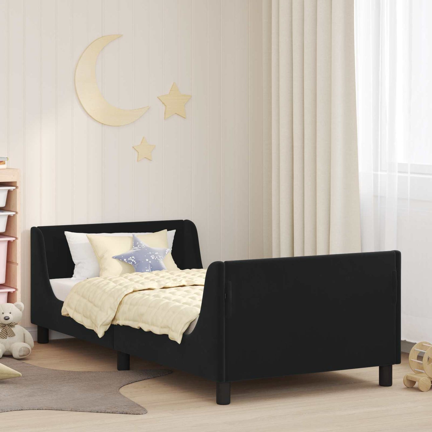 Struttura letto bambini con testata Nero 90 x 190 cm Velluto | homemem39