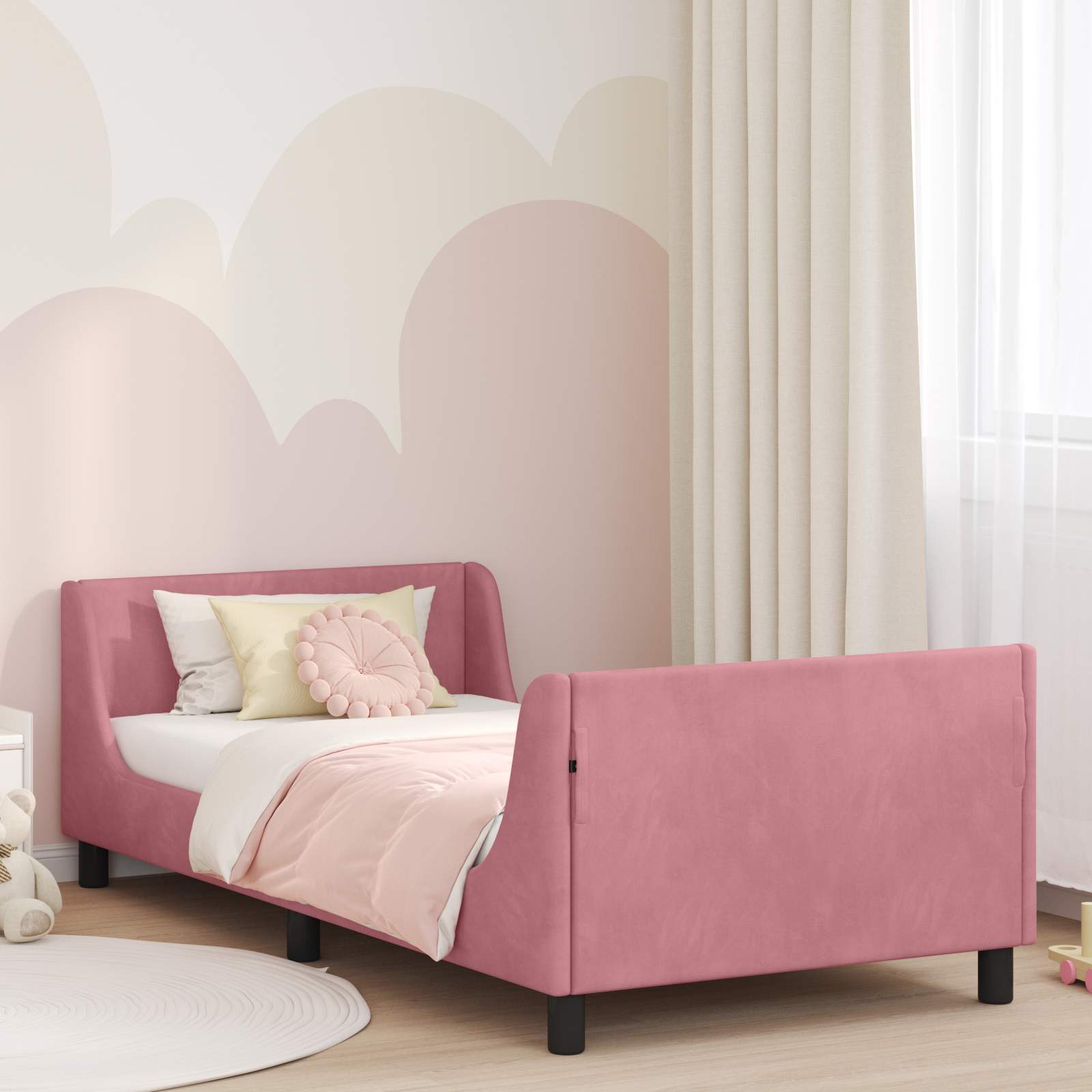 Struttura letto bambini con testata Rosa 90 x 190 cm Velluto | homemem39