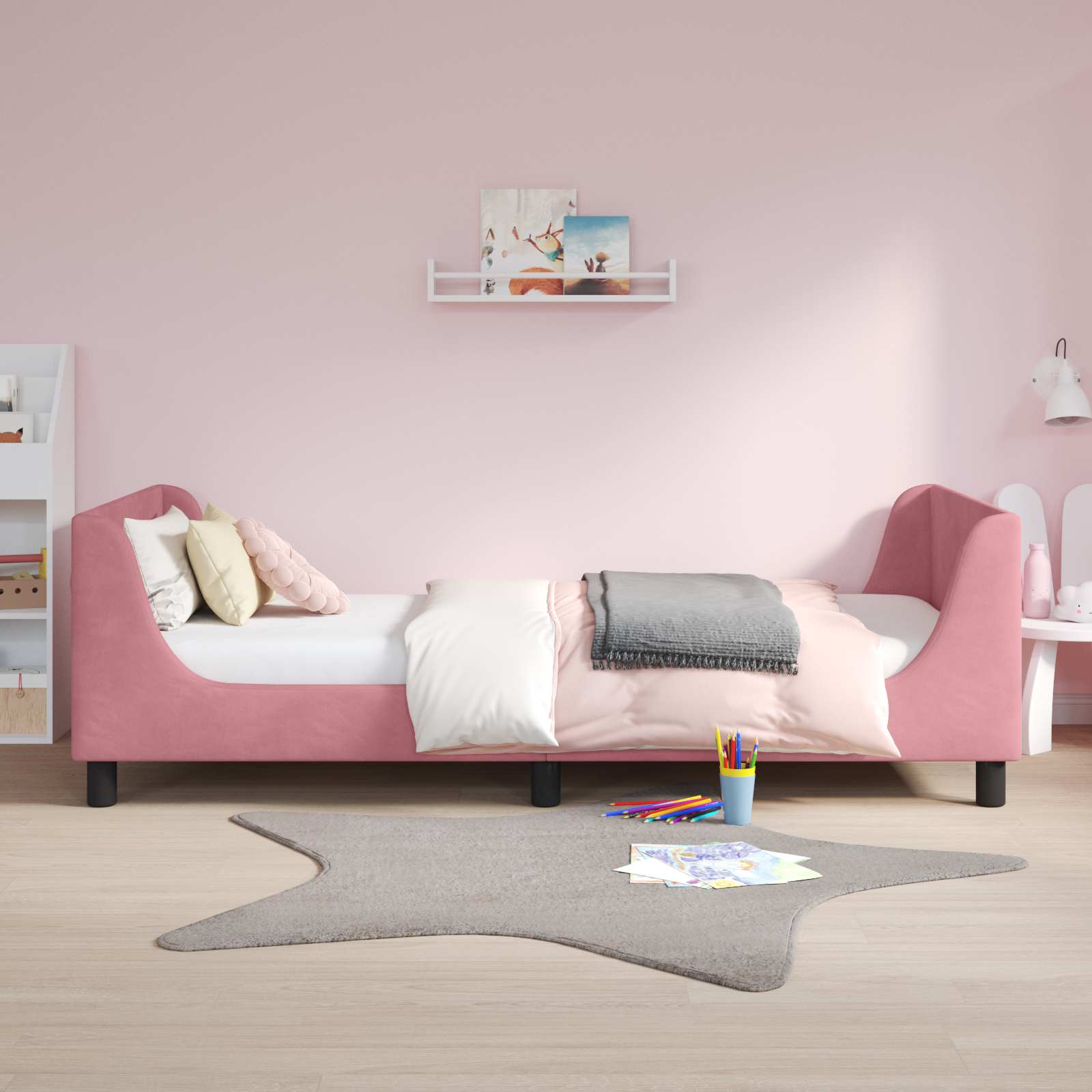 Struttura letto bambini con testata Rosa 90 x 200 cm Velluto | homemem39