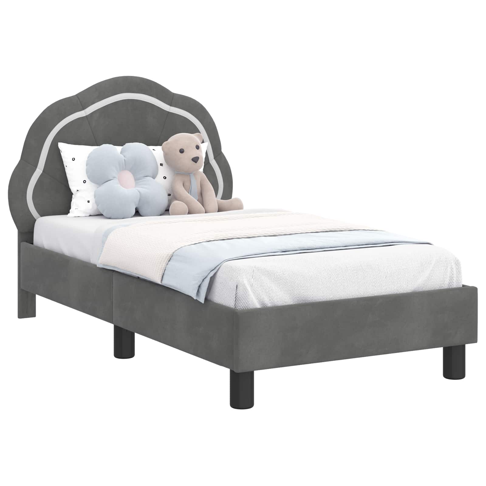 Struttura letto per bambini con testata Grigio Scuro Velluto | homemem39