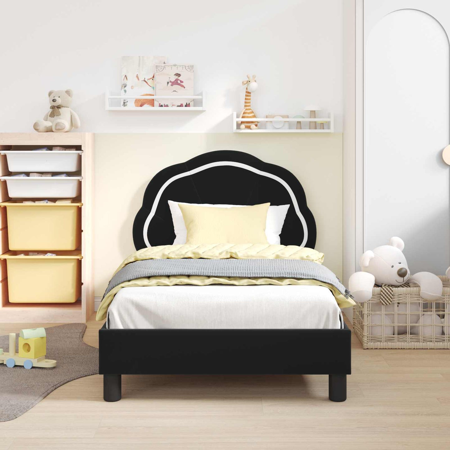 Struttura letto bambini con testata Nero 80 x 160 cm Velluto | homemem39