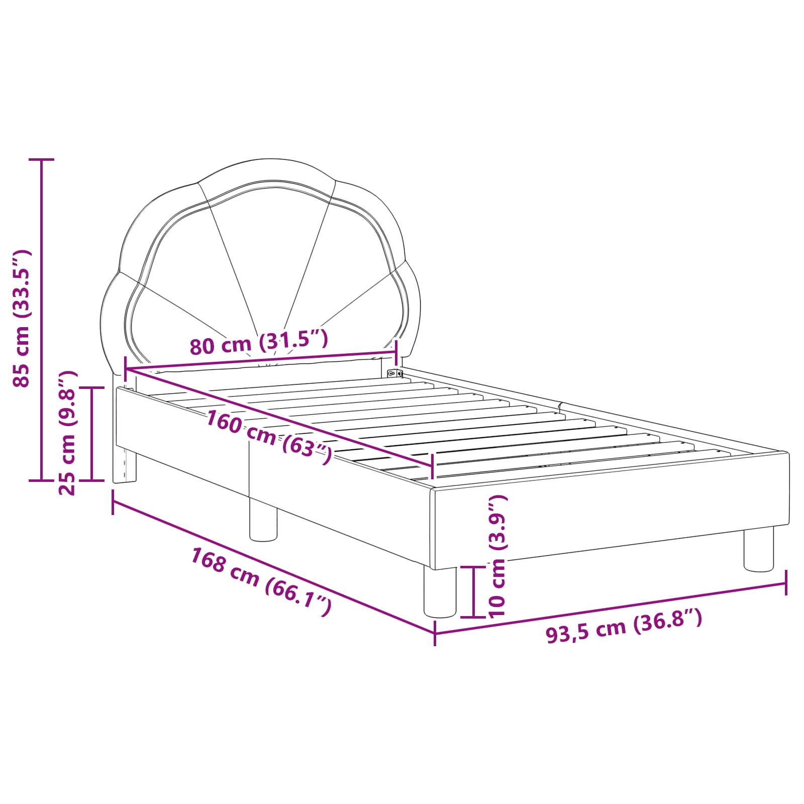 Struttura letto bambini con testata Verde Mare 80 x 160 cm | homemem39