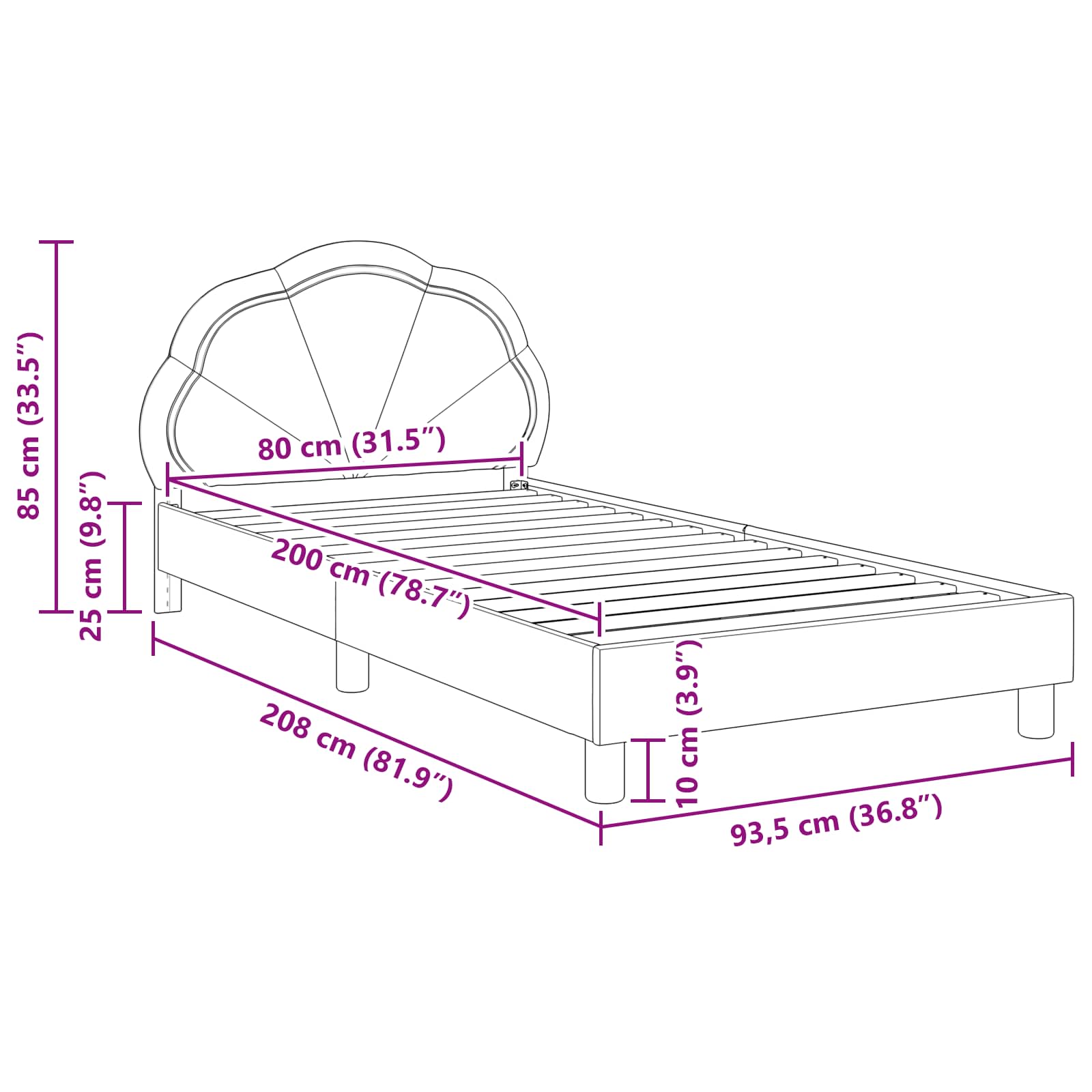 Struttura letto bambini con testata Blu Polizia 80 x 200 cm | homemem39