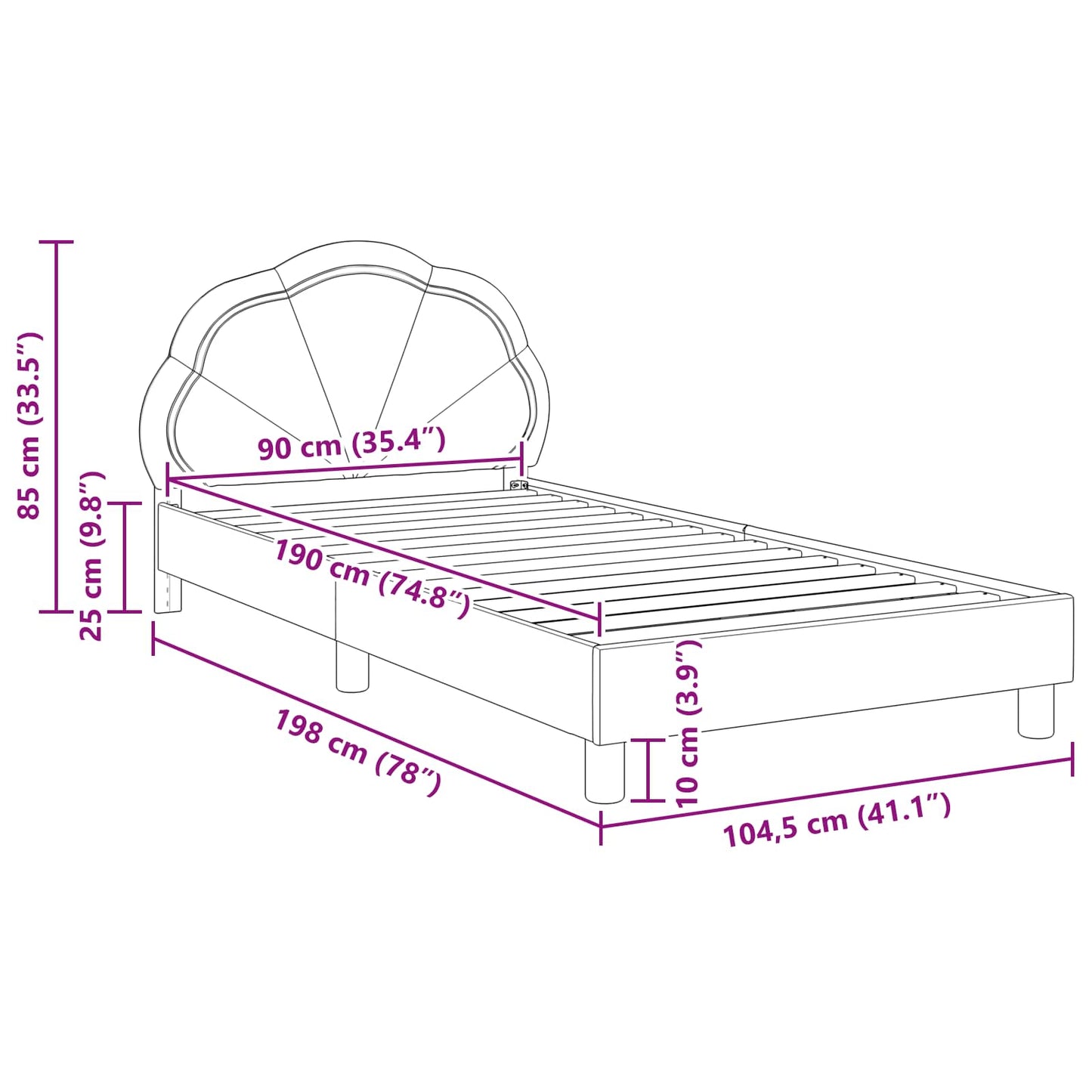 Struttura letto bambini con testata Grigio Scuro 90 x 190 cm | homemem39