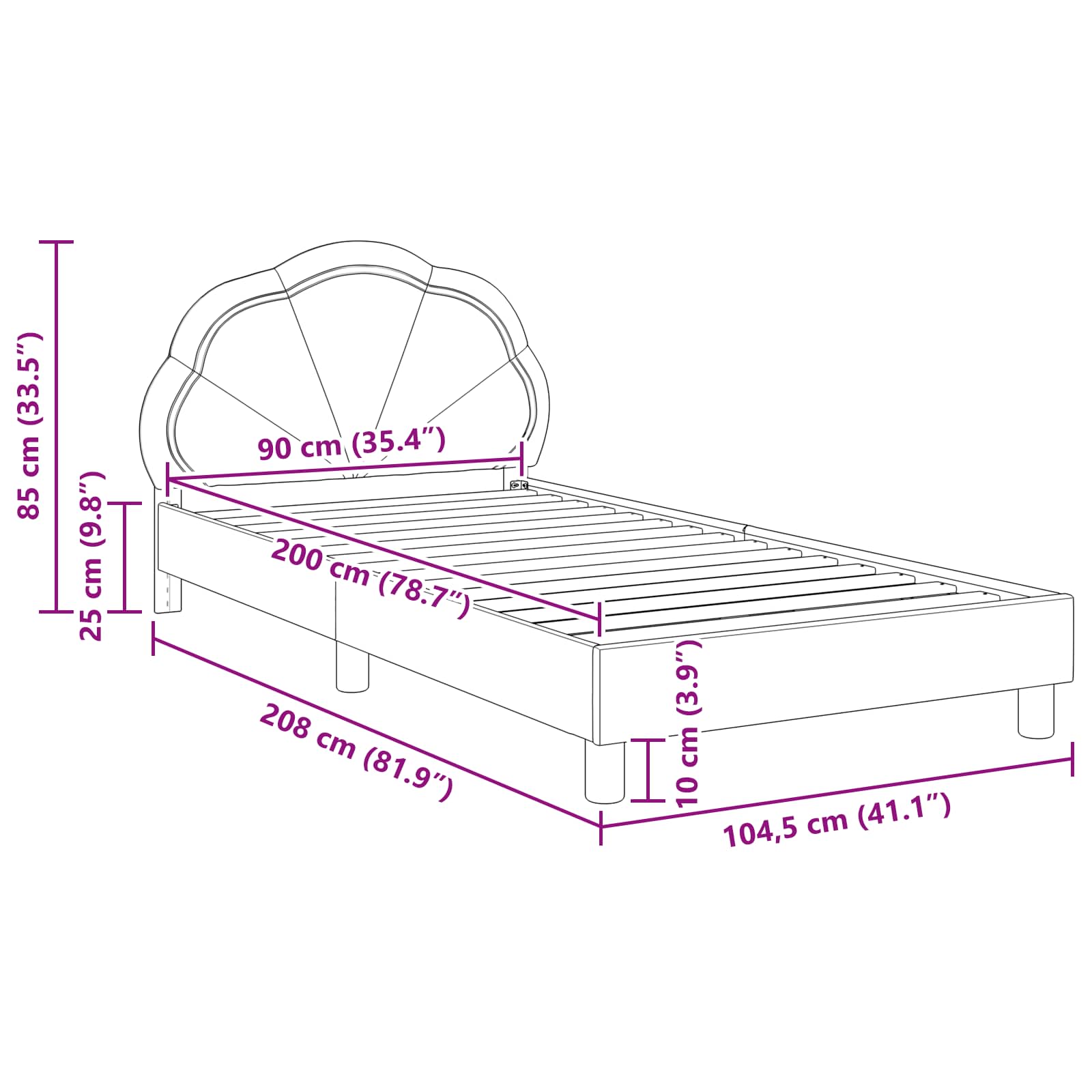 Struttura letto bambini con testata Rosa 90 x 200 cm Velluto | homemem39