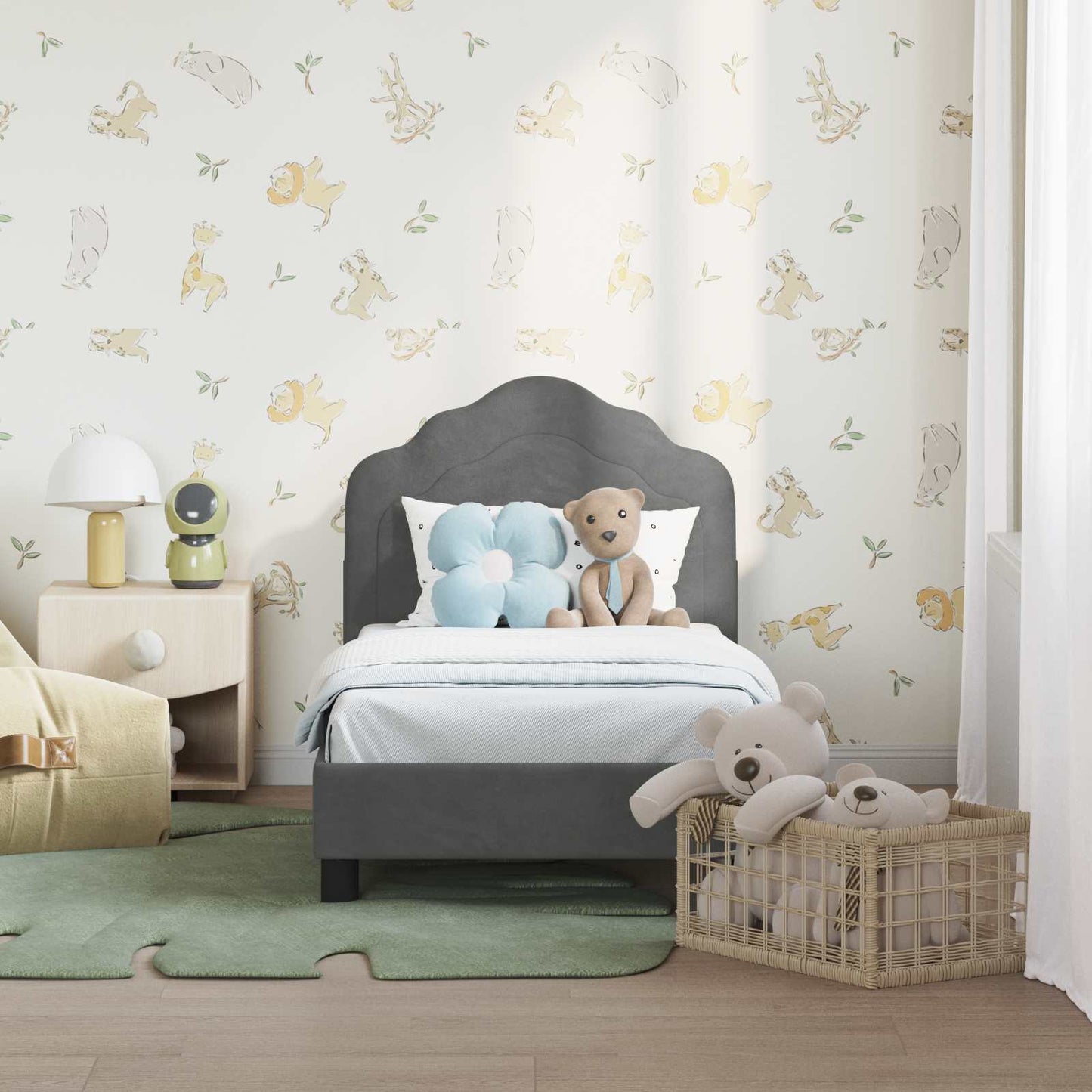 Struttura letto per bambini con testata Grigio Scuro Velluto | homemem39