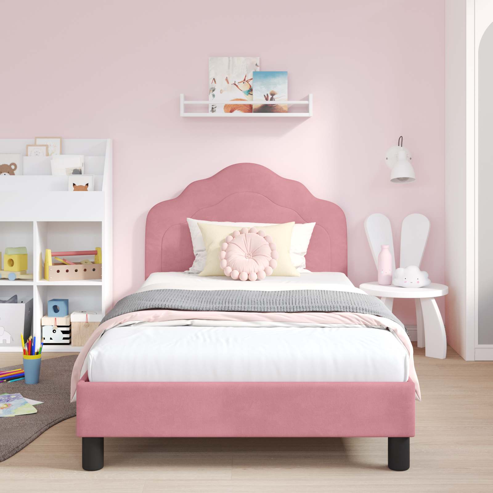 Struttura letto bambini con testata Rosa 80 x 200 cm Velluto | homemem39
