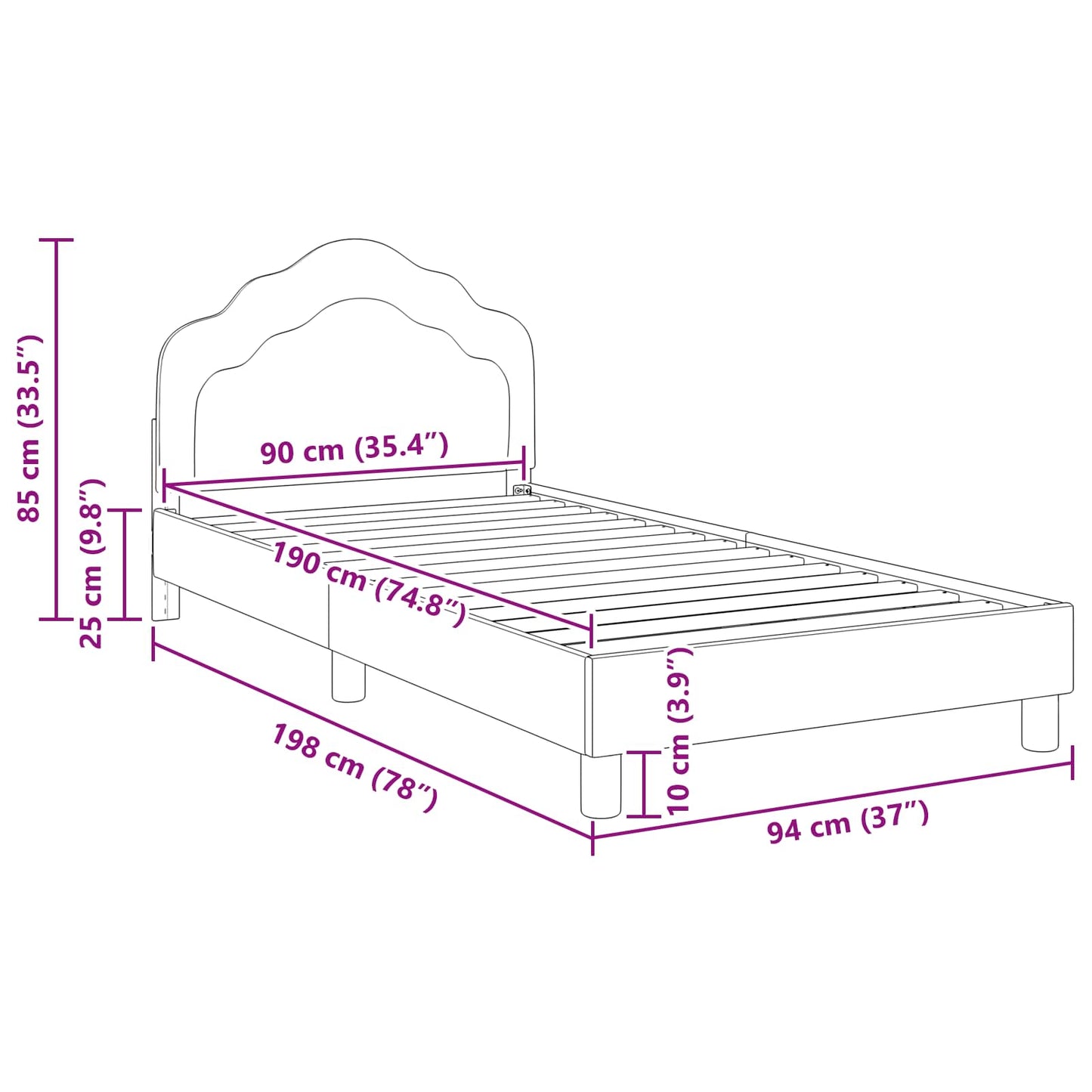 Struttura letto bambini con testata Verde Mare 90 x 190 cm | homemem39