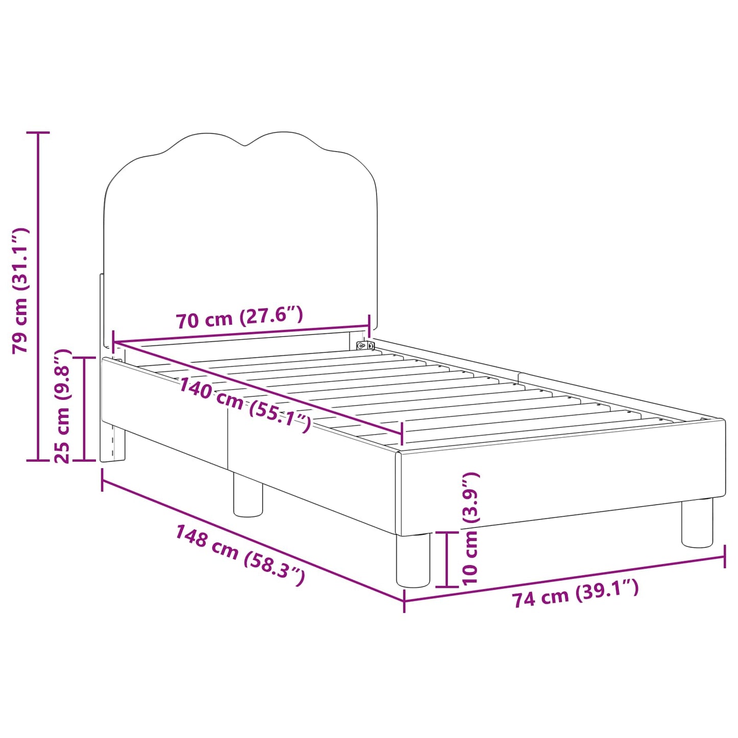 Struttura letto per bambini con testata Rosa 70 x 140 cm Bouclé | homemem39