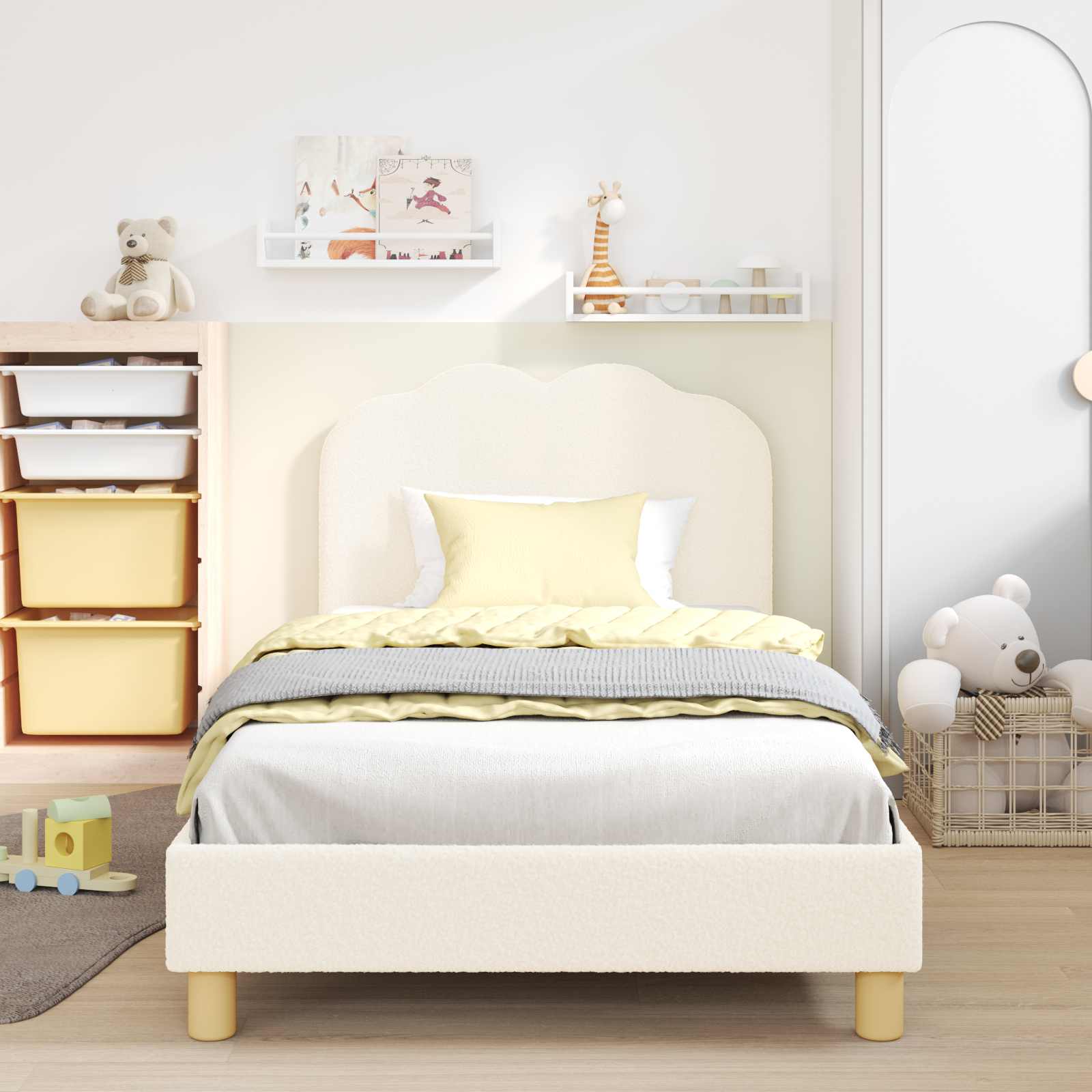 Struttura letto bambini con testata Crema 90 x 200 cm Bouclé | homemem39