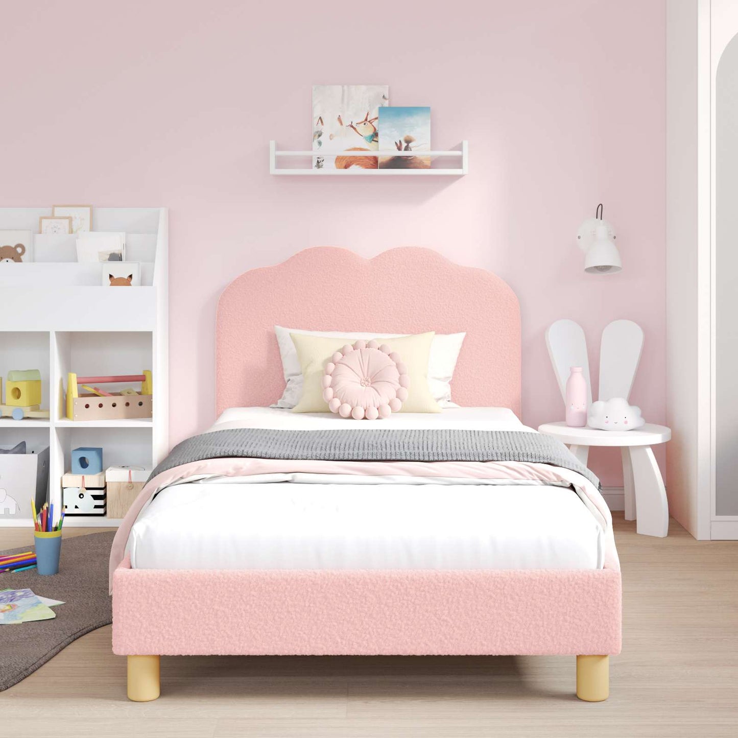 Struttura letto bambini con testata Rosa 90 x 200 cm Bouclé | homemem39