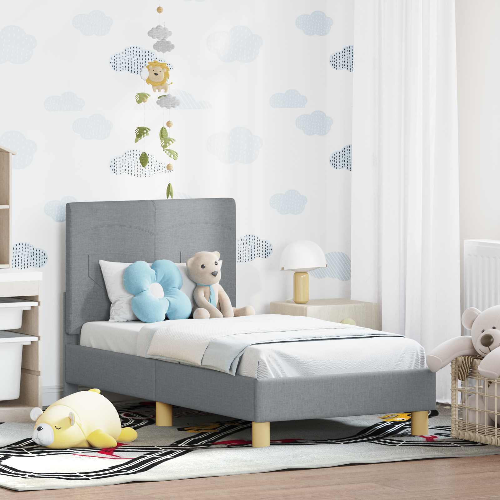 Struttura letto per bambini con testata Grigio chiaro Tessuto | homemem39