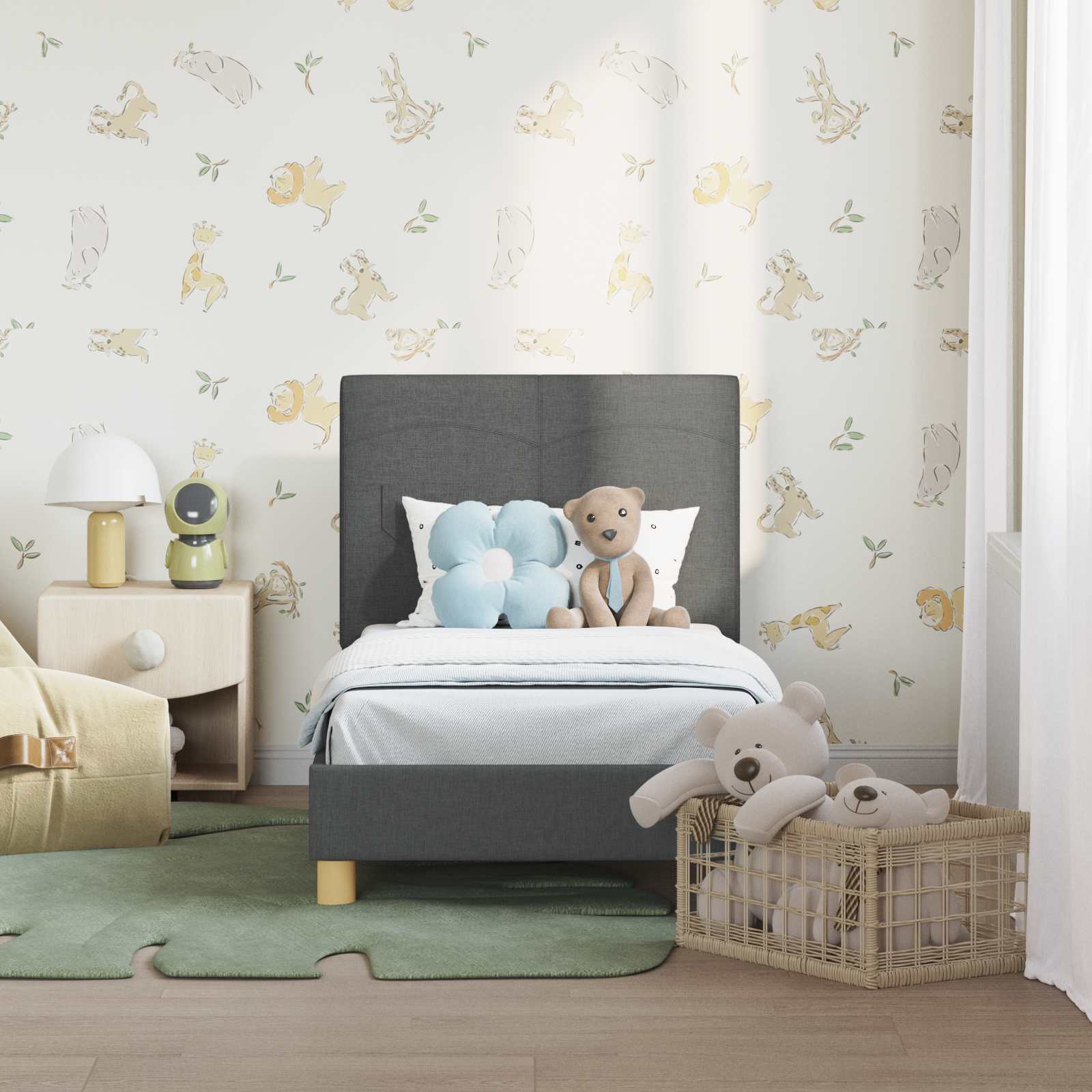 Struttura letto per bambini con testata Grigio scuro Tessuto | homemem39
