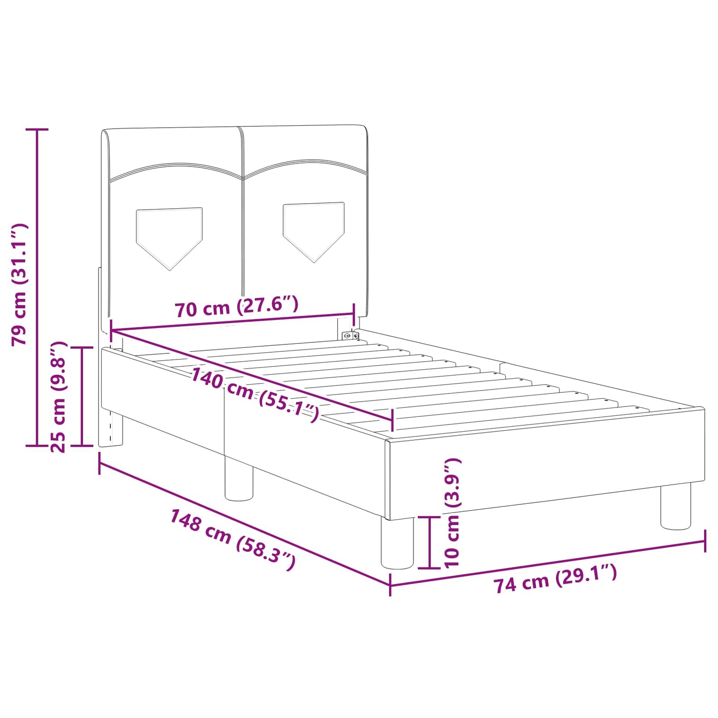 Struttura letto per bambini con testata Rosa 70 x 140 cm | homemem39
