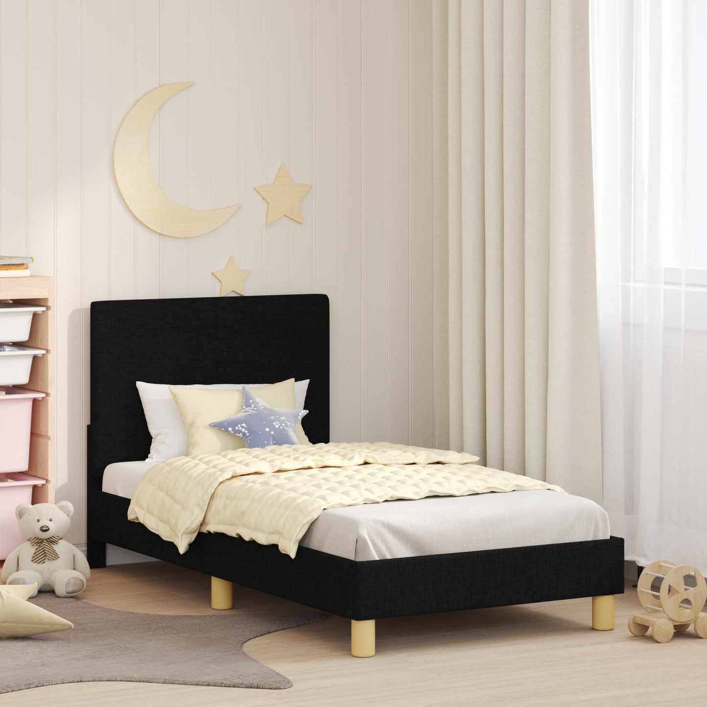 Struttura letto bambini con testata Nero 80 x 160 cm Tessuto | homemem39