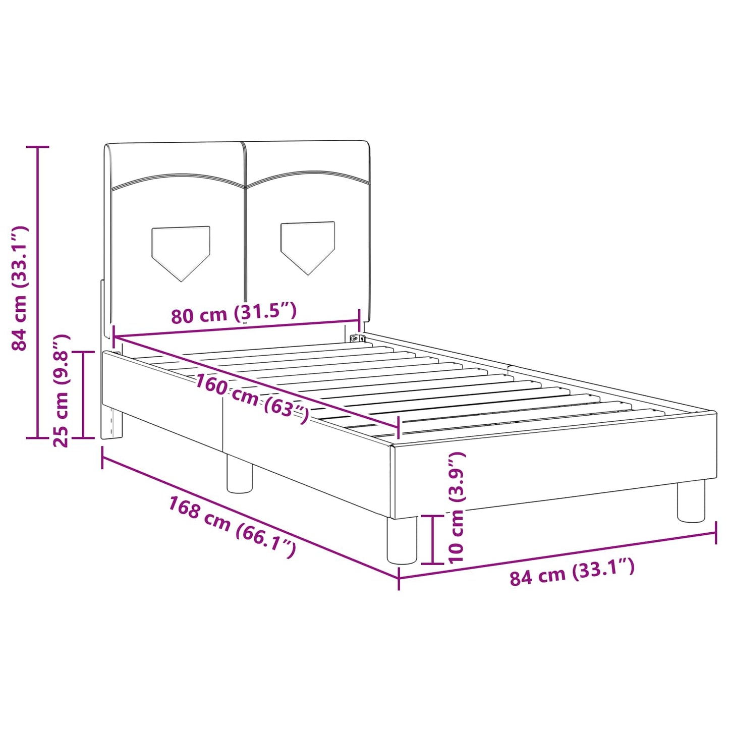 Struttura letto bambini con testata Nero 80 x 160 cm Tessuto | homemem39