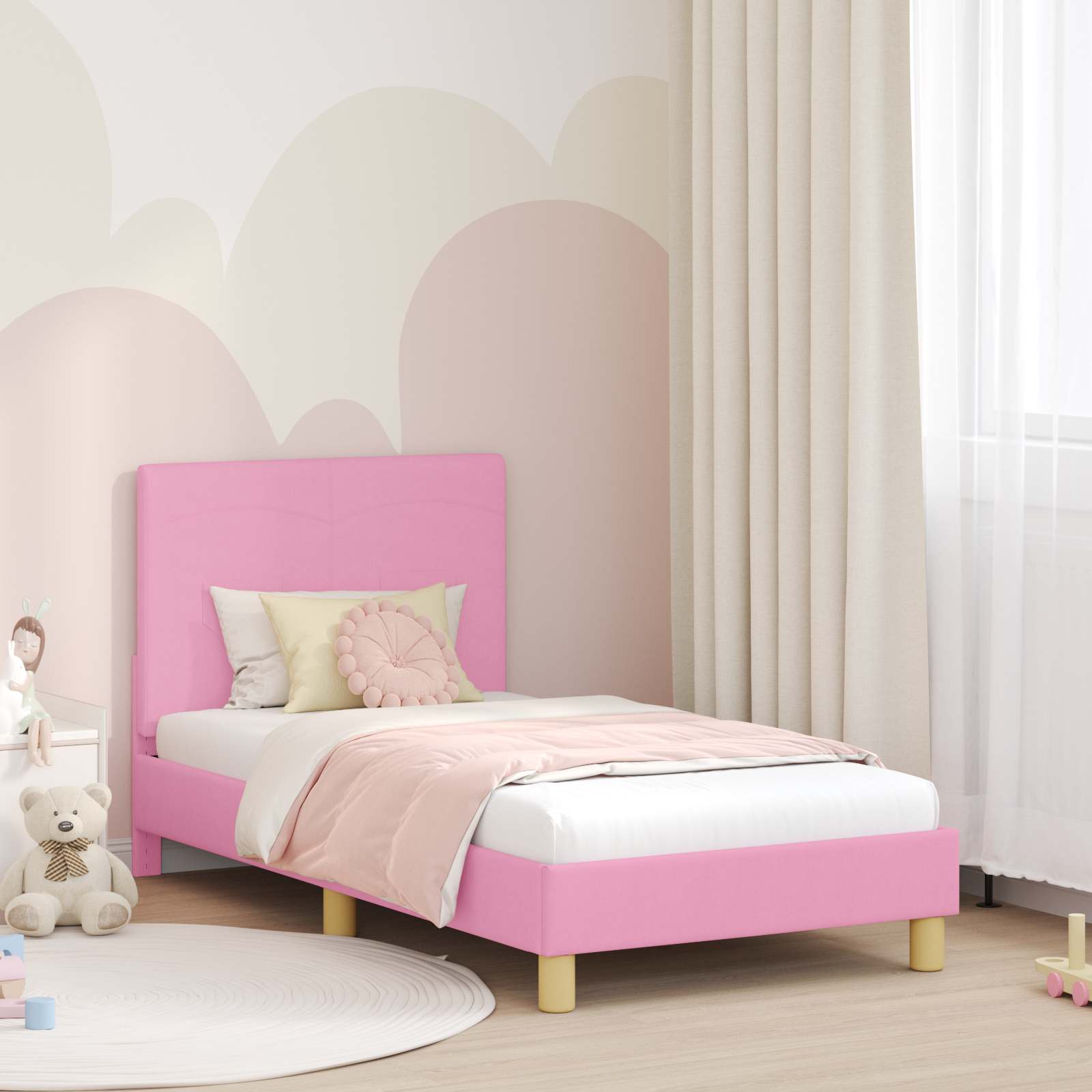 Struttura letto bambini con testata Rosa 80 x 160 cm Tessuto | homemem39