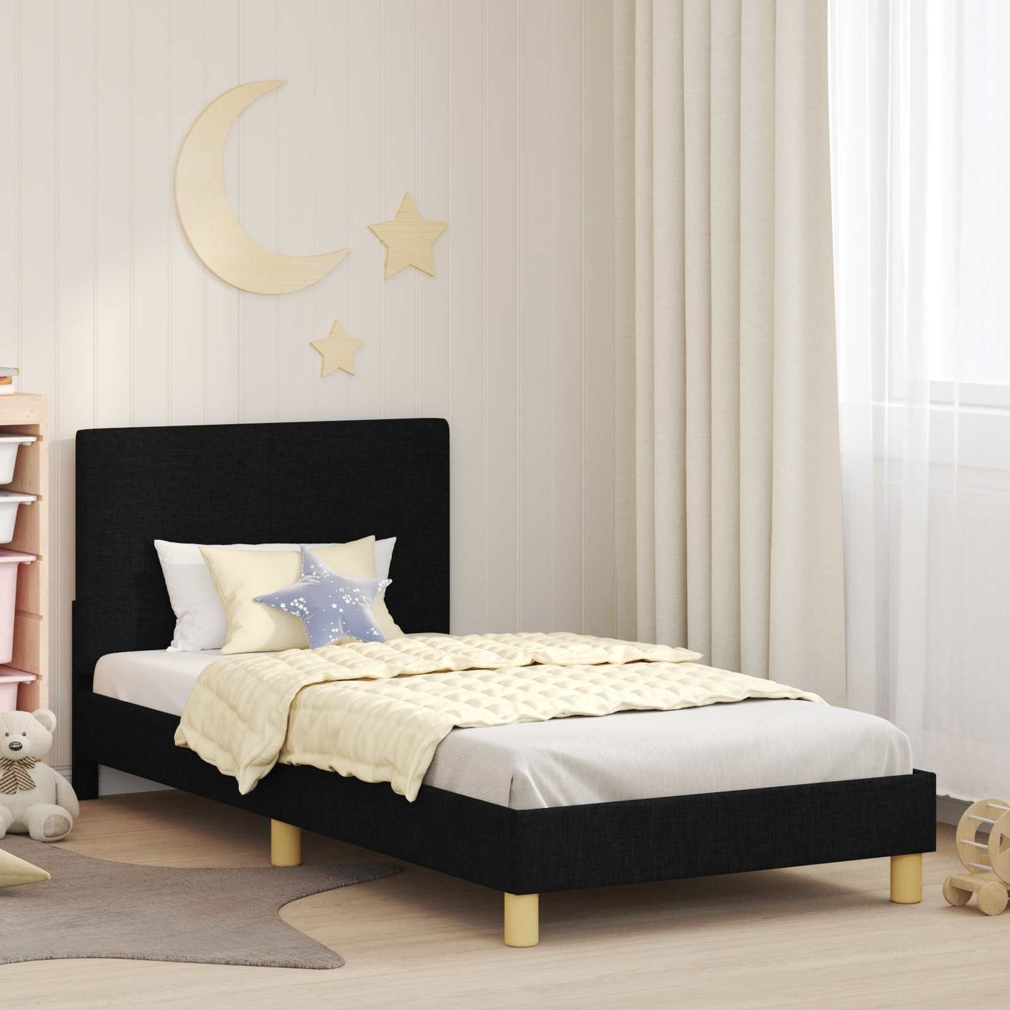 Struttura letto bambini con testata Nero 80 x 200 cm Tessuto | homemem39