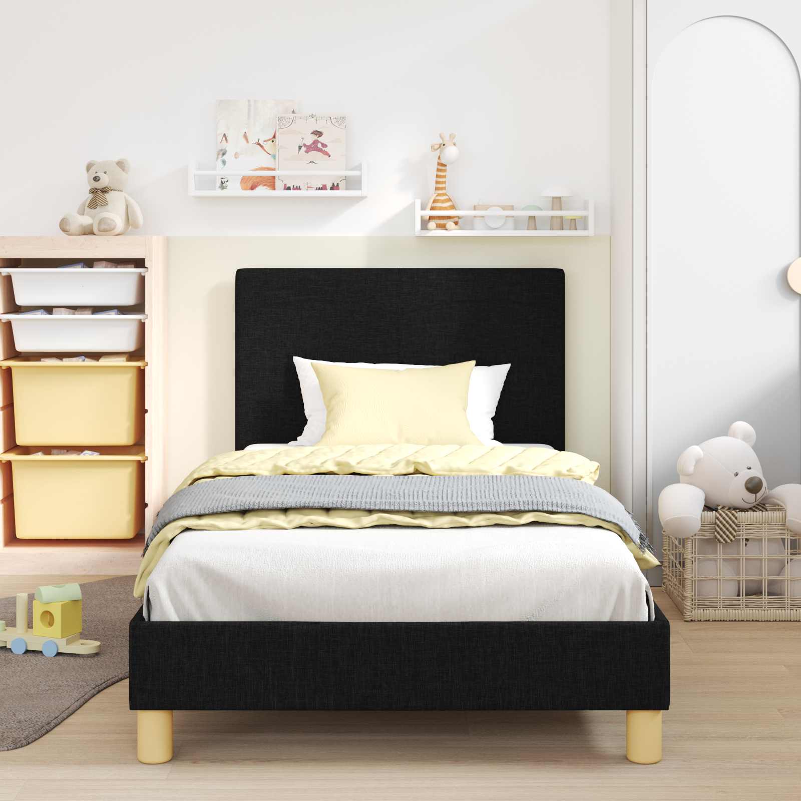 Struttura letto bambini con testata Nero 80 x 200 cm Tessuto | homemem39