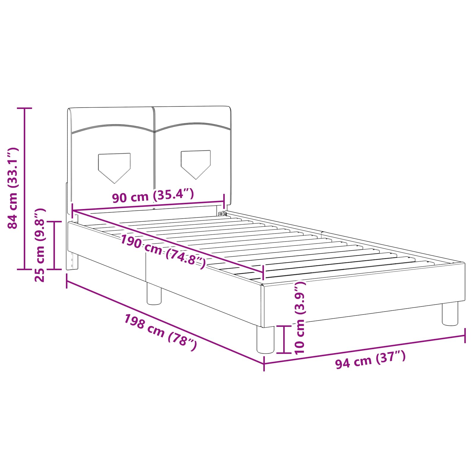 Struttura letto bambini con testata Nero 90 x 190 cm Tessuto | homemem39