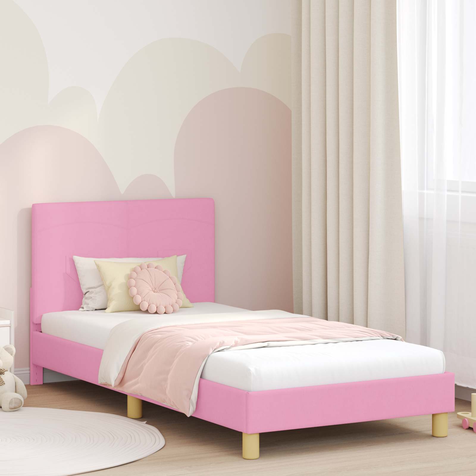 Struttura letto bambini con testata Rosa 90 x 190 cm Tessuto | homemem39