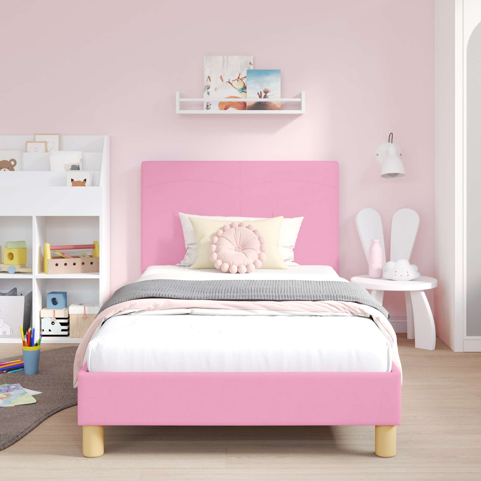 Struttura letto bambini con testata Rosa 90 x 190 cm Tessuto | homemem39